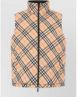 Burberry Quilted Check Padded Vest - Natural