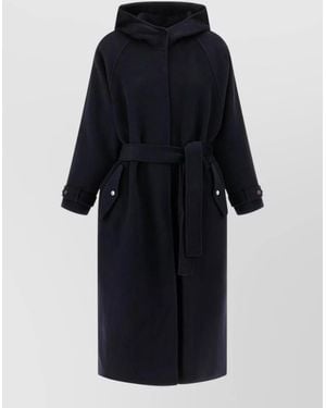 Pinko Cartoccio Hooded Coat Belted Waist Buttons - Blue