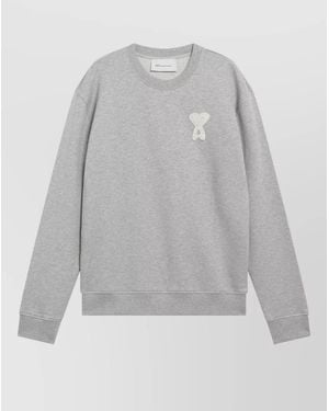 Ami Paris Crew Neck Knit Sweater Long Sleeves - Gray