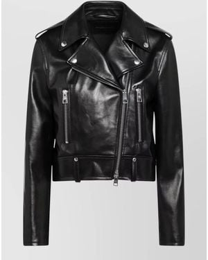 Balenciaga Cropped Jacket Long Sleeves Notched Lapels - Black
