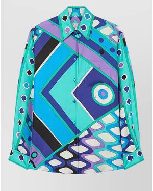 PUCCI Vivara Silk Shirt Geometric Pattern - Blue