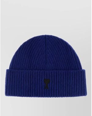Ami Paris Ribbed Wool Beanie - Blue