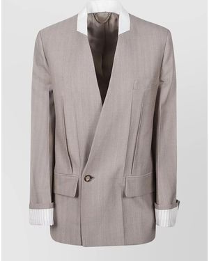 Victoria Beckham Tailored Jacket Notch Lapel Flap Pockets - Grey