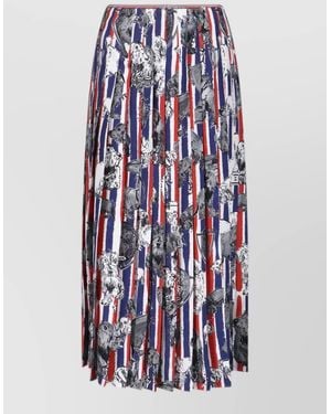 Thom Browne Graphic Print Pleated Knee Length Skirt - Blue