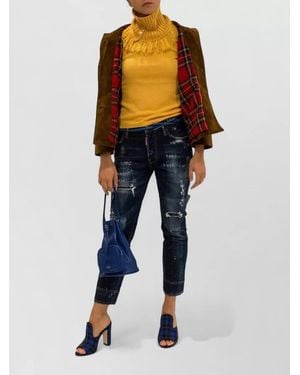 LA ROSE Cashmere Crew Neck Knitwear Ribbed Cuffs - Blue