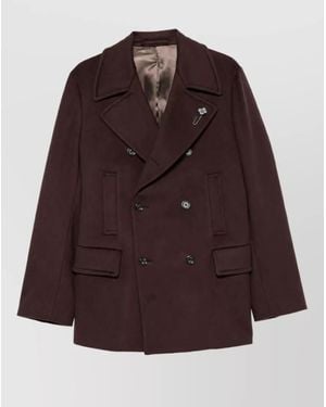 Lardini Wool Felted Double-Breasted Peacoat - Purple