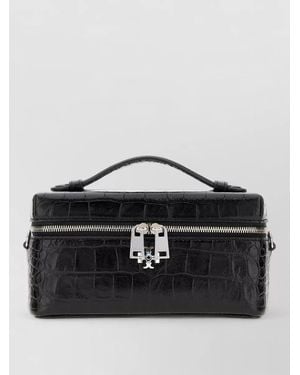 Tory Burch Leather Crocodile-Effect Clutch Bag - Black