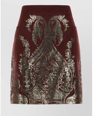Etro Wool Blend Mini Skirt With Metallic Print - Brown
