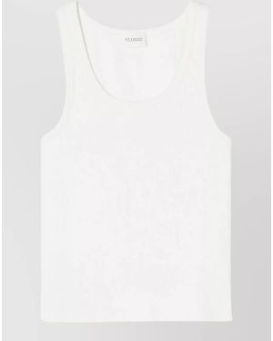 Closed Ribbed Cotton Sleeveless Tank Top - White
