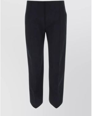 Bottega Veneta Cotton Cropped Pleated Trousers - Blue