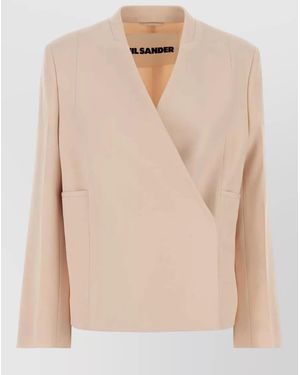 Jil Sander Wool Blazer Long Sleeves Tailored V Neck - Natural