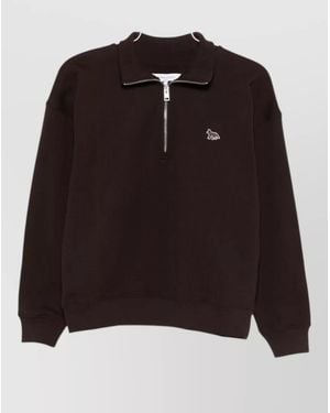 Maison Kitsuné Organic Cotton Logo-Appliqué Half-Zip Sweatshirt - Black