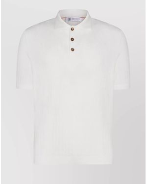 Brunello Cucinelli Short Sleeve Polo Shirt With Ribbed Collar - White