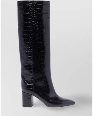 Paris Texas Crocodile Effect Knee Length Block Heel Boots - Black