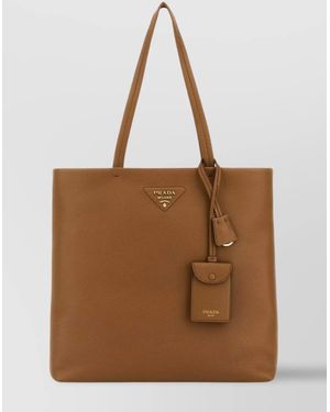 Prada Triangle Leather Shoulder Bag - Brown