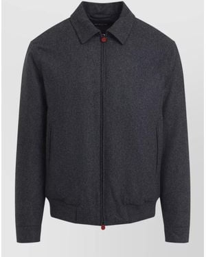 Kiton Bomber Style Jacket Long Sleeves Collar - Blue