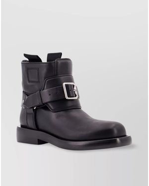 Burberry Leather Strap Boots - Black
