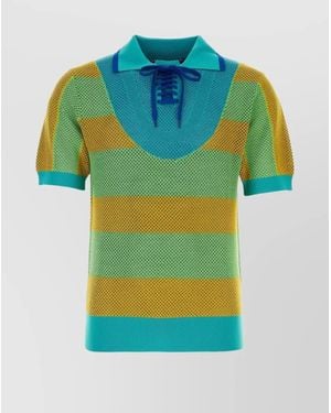 BOTTER Ribbed Hem Knit Striped Polo - Blue