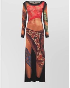 Marine Serre Graphic Print Long Dress - Red