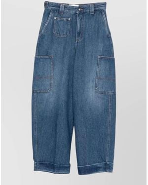 Givenchy Cropped Utility Denim Wide-Leg Pants - Blue