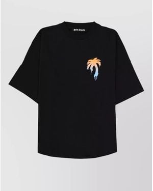 Palm Angels Crew Neck Short Sleeve Graphic Shirt - Black