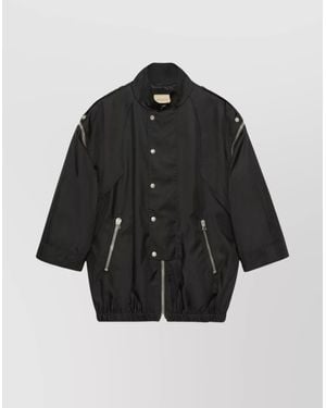 Gucci Stylish Jackets With High Collar And Zip Pockets - Black