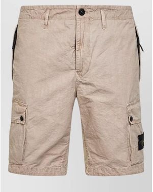 Stone Island Slim Fit Cargo Shorts Multiple Pockets - Natural