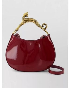 Lanvin Poignee Chat Shoulder Bag Patent Leather - Red