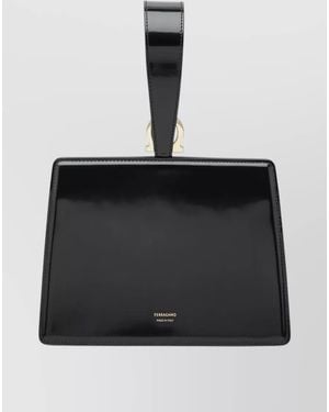 Ferragamo Rectangular Wallet Cardholder Metal Hardware Handle - Black