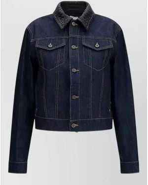 Bottega Veneta Denim Jacket With Leather Collar - Blue