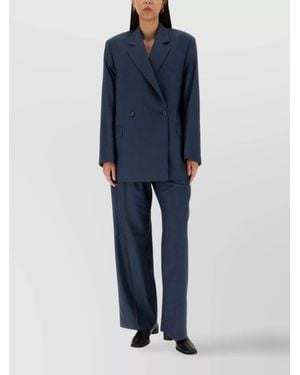 Acne Studios Wide Leg Wool Trousers Pockets - Blue