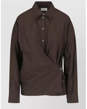 Lemaire Wrap Collared Top Regular Fit Long Sleeves - Brown