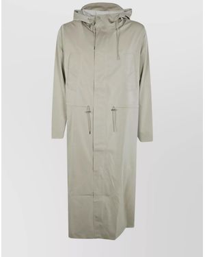 Rains Long Jacket Hooded Drawstring Waist - Gray