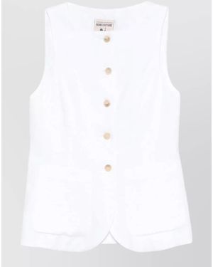 Semicouture Glenna Linen Waistcoat Round Neck Sleeveless - White