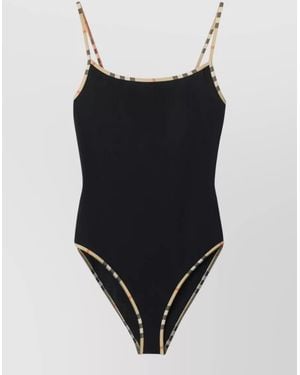 Burberry Check Trim Swimsuit Scoop Neck Open Back - Black