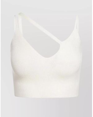 Laneus Cropped Sleeveless Stretch Ribbed Asymmetric Top - White
