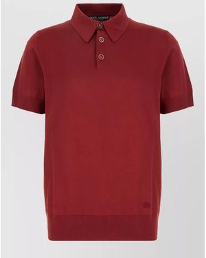 Dolce & Gabbana Silk Knit Polo Shirt Ribbed Hem - Red