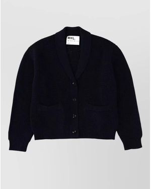 Margaret Howell Knit Cardigan Mhl Shawl Collar Pockets - Blue