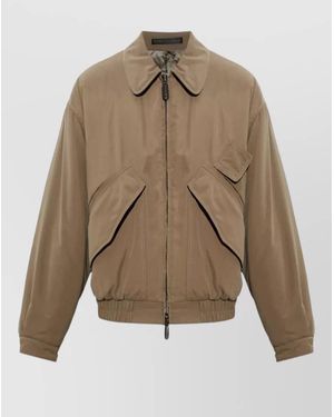 Giorgio Armani Casual Collared Coat Nylon And Silk Blend - Natural