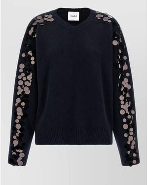 Nude Sequin V-Neck Ribbed Wool-Blend Sweater - Blue