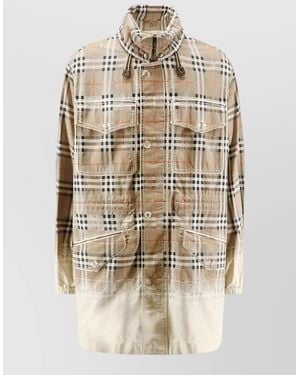 Burberry Cotton Check Print Parka - Natural