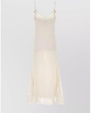 Bottega Veneta Lace Dress With Spaghetti Straps And Flared Hem - White