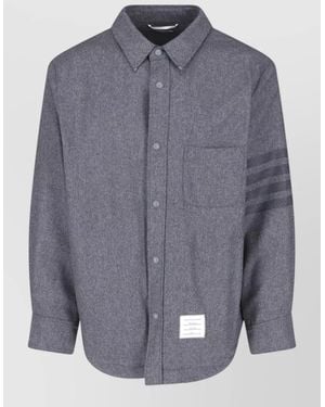 Thom Browne Jacket Straight Cut Chest Pocket Striped Detail - Blue