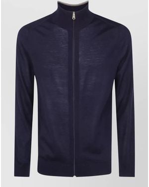 Paul Smith Wool High-Neck Ribbed Zip Cardigan - Blue