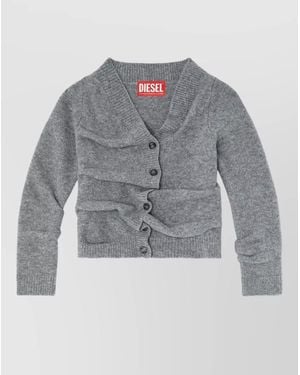 DIESEL Wool Blend Asymmetric Draped Cardigan - Gray