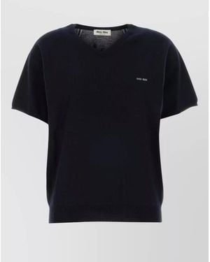Miu Miu Wool Jumper Short Sleeves V Neck - Black