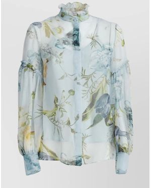 Erdem Silk Floral Print Long Sleeve Blouse - Blue