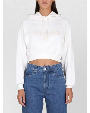 Sunnei Cropped Hooded Knitwear Top Drawstring Ribbed - White