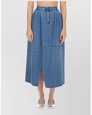 Alysi Cotton Regular-Fit High-Waisted Midi Skirt - Blue
