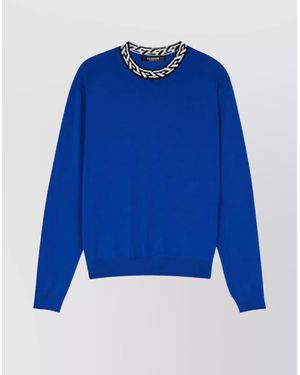 Versace Neckline Contrast Long Sleeves Ribbed Cuffs - Blue